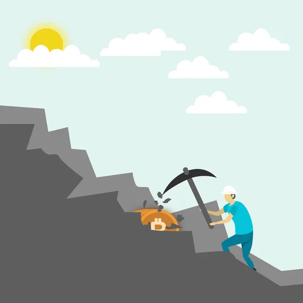 Miners Digging Gold Bitcoins Cryptocurrency Miner Illustration Mining Cryptocurrencies — Vector de stock