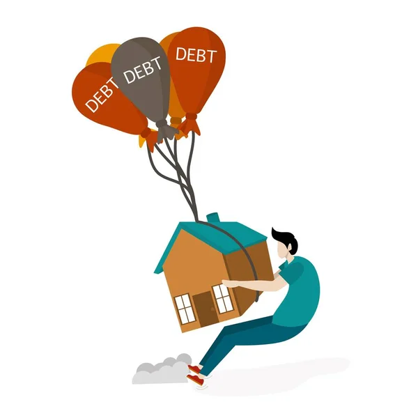 Foreclosed Homes Real Estate Crisis Houses Float Sky Debt Balloons — Archivo Imágenes Vectoriales