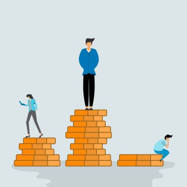 The difference in income between new employees, managers and bosses or directors.This illustration is drawn with lots of money coins