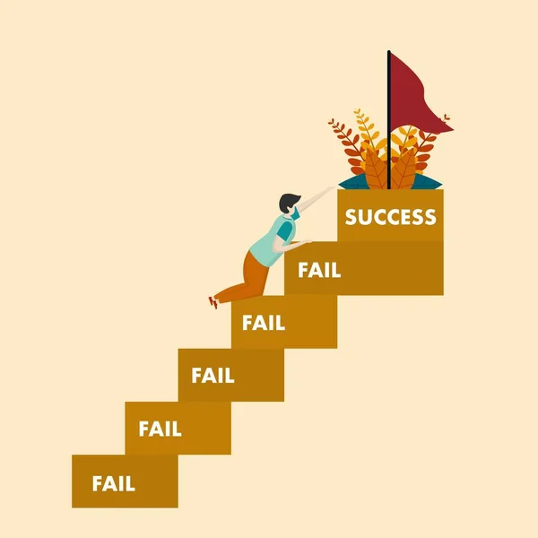 Лестница Успеху Концепция Усталого Человека Поднимающегося Лестнице Неудачи Вершину Лестницы — стоковый вектор