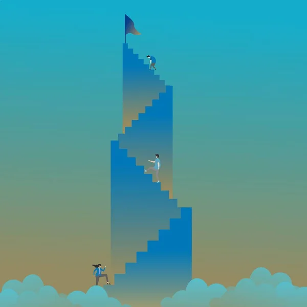 Illustration Ladder Success Three People Climbing Concept Journey Success Ladder — 스톡 벡터