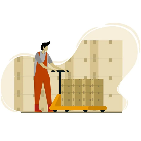 Storage Sorting Shipping Storage Equipment Loaders Move Pallets Boxes Piles — Stock Vector