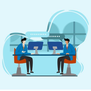 Ofisteki iş arkadaşlarımla konuşuyordum. Çalışanlar bilgisayarın önünde tartışıyorlar. İş adamları. Şirket çalışanları. İş akışı. Ofis odası. Çalışma ortamı.