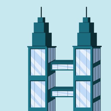 Ofis inşa konsepti. İki kulesi olan ofis binası, Diyagramlar, Bilgi Grafikleri, Çizimler ve Grafikle İlgili Diğer Varlıklar İçin Mükemmel