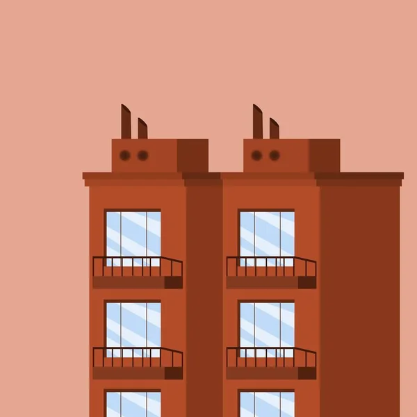 不動産賃貸のコンセプト 高層モダンなアパートの建物のベクトル図 晴れた日に屋根付きのバルコニーウィンドウとフロントビュー — ストックベクタ