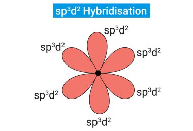Sp3d2 Melezlemesinin 1s, 3p ve 2d yörüngeleri vardır, bunlar birbirine karışarak 6 özdeş sp3d2 hibrit yörünge oluştururlar..