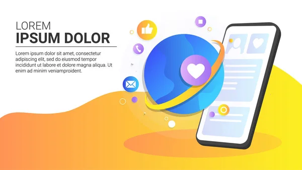 Web Banner Modello Business Telefono Social Network Mondo Globo — Vettoriale Stock