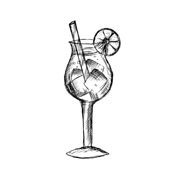 Croquis Verre Dessiné Main Croquis Cocktail Noir Blanc — Image vectorielle