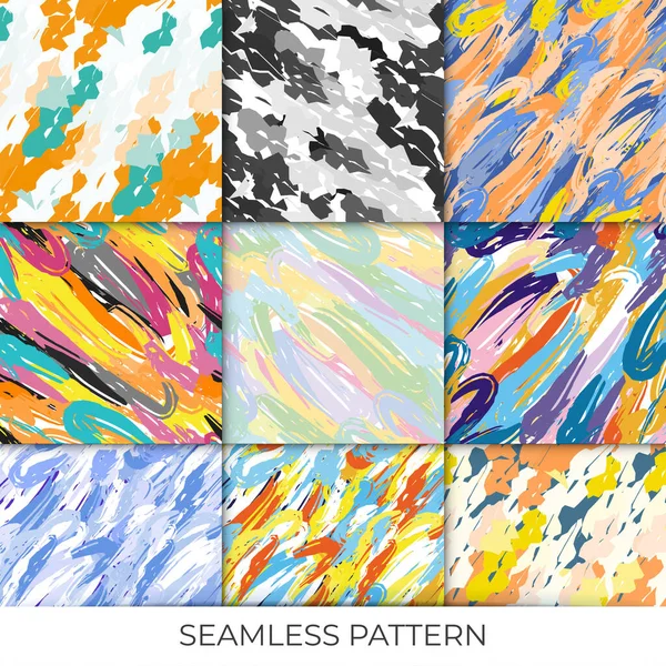 Set Collection Seamless Pattern Brush Strokes Pattern Spots Blobs Paint — Vetor de Stock