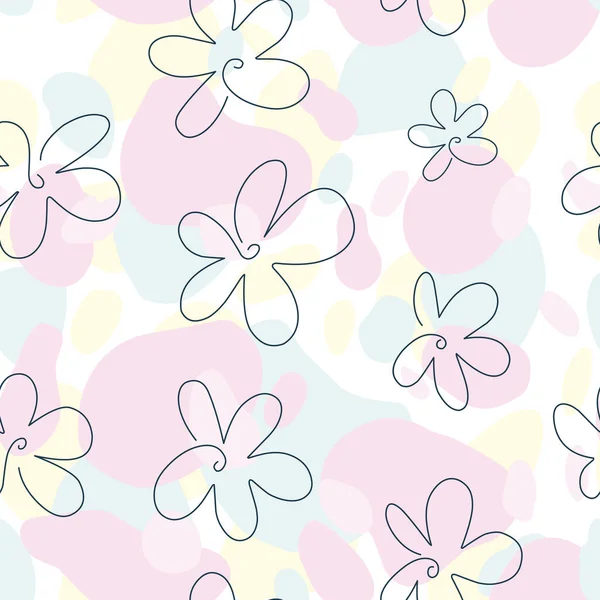 Desensiz Çiçekler Bir Çizgi Lekeler Boya Lekeleri Pastel Renkler — Stok Vektör