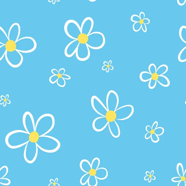 Kusursuz Desenli Papatya Desenli Çocuklar Arka Plan Mavi Beyaz Çiçekler — Stok Vektör