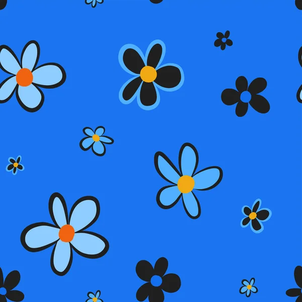 Kusursuz Desenli Çiçekler Gökyüzü Desenli Arka Plan Çocukları Papatyalar Mavi — Stok Vektör