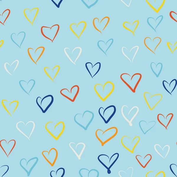 Nahtlose Muster Herzen Drucken Kinder Hintergrund Blau — Stockvektor