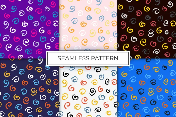 Seamless Pattern Spiral Squiggles Print Background Childish Bright_Set — Stock Vector