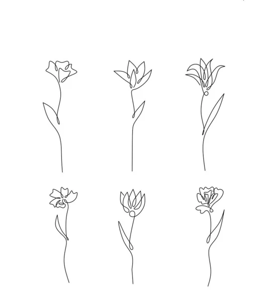 Set Fleur Graphique Illustration Icône Croquis Tatouage Impression Noir Blanc — Image vectorielle