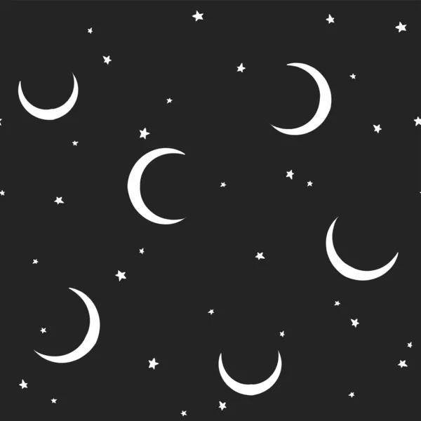 Patrón Inconsútil Simple Luna Estrellas Cielo Espacio Impresión Fondo — Archivo Imágenes Vectoriales