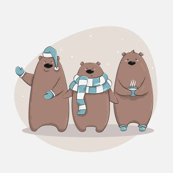 Boże Narodzenie Dzieci Ilustracja Słodkie Niedźwiedzie Zima Brązowy — Wektor stockowy