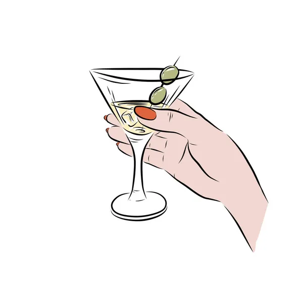 手排眼镜中的插图玻璃酒吧菜单上的素描黑白色 — 图库矢量图片
