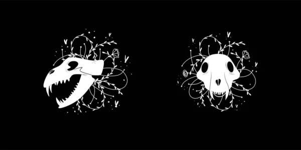 Zodiaco Signos Halloween Cráneo Huesos Objetos Iconos Estrellas Gráficos Blanco — Vector de stock