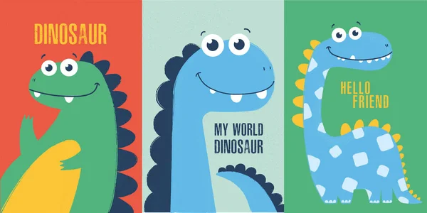 Coleção Fundo Impressão Decoração Ilustração Criança Dinossauro Bonito Simples Engraçado — Vetor de Stock