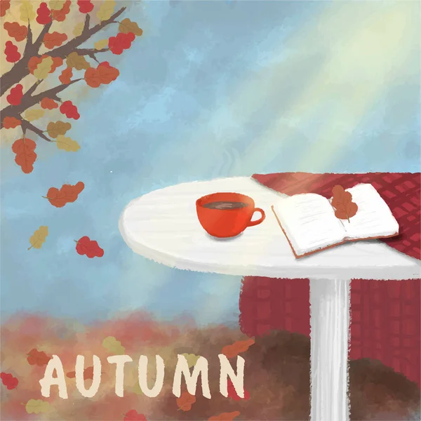 イラスト秋のはがき葉表コーヒー背景 — ストックベクタ
