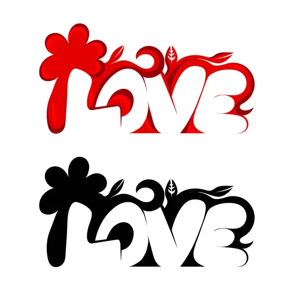 Love Text Black Red Stencil Vector Template Outline Print — Stock Vector
