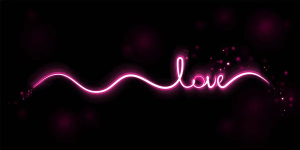 Pink Neon Love Text Hearts Valentine Day — Stock Vector