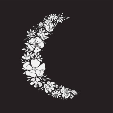 Grafik çizimi, çiçek ay çizgisi, kıyafet için yıldız vektör çizimleri.