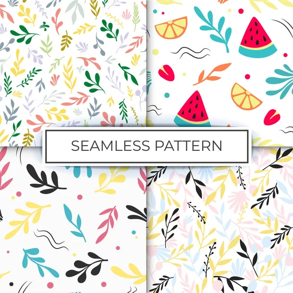 Collection Floral Seamless Patterns Elements Colorful Flowers Fruits Leaves Citrus — Stock Vector