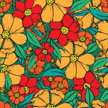 Pattern Colorful flower with outline and color for background, wallpaper, print, fabric