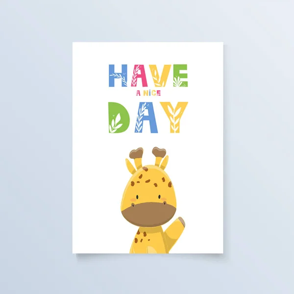 Postcard Cartoon Illustration Happy Giraffe Print Design Poster Greeting Card — Vector de stock