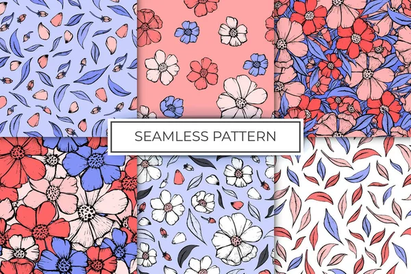 Pattern Collection Colorful Flower Outline Color Print Design Decor Textile — Stock Vector