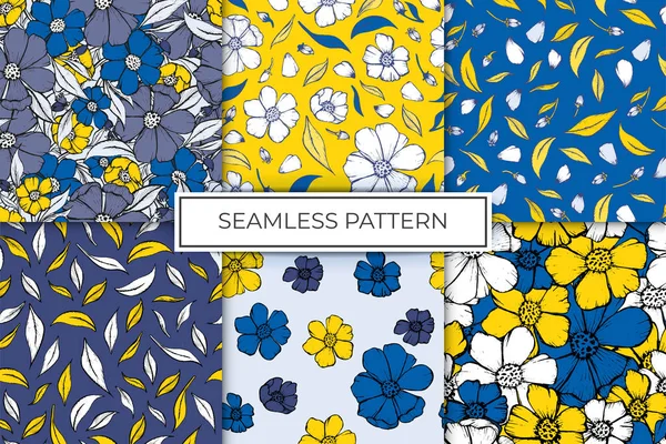 Pattern Collection Colorful Flower Outline Color Background Wallpaper Print Fabric — ストックベクタ