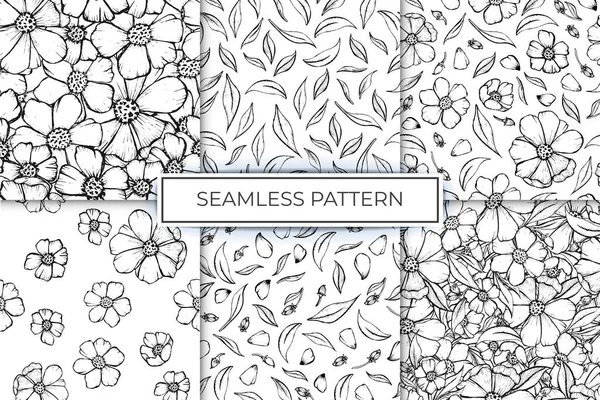 Pattern Collection Flower Outline Sketch Background Wallpaper Print Fabric — Stock Vector