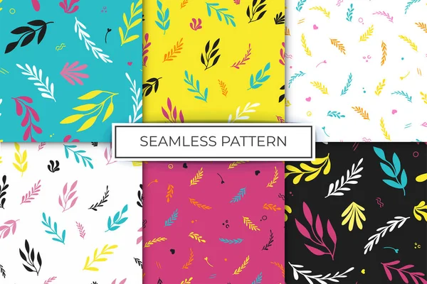 Collezione Pattern Colorful Leaves Che Delineano Colorano Stampa Design Arredamento — Vettoriale Stock