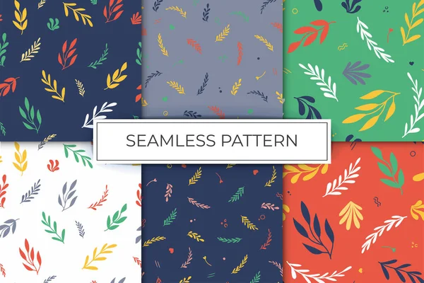 Collection Pattern Colorful Leaves Wich Outline Color Background Wallpaper Print — Stockvektor