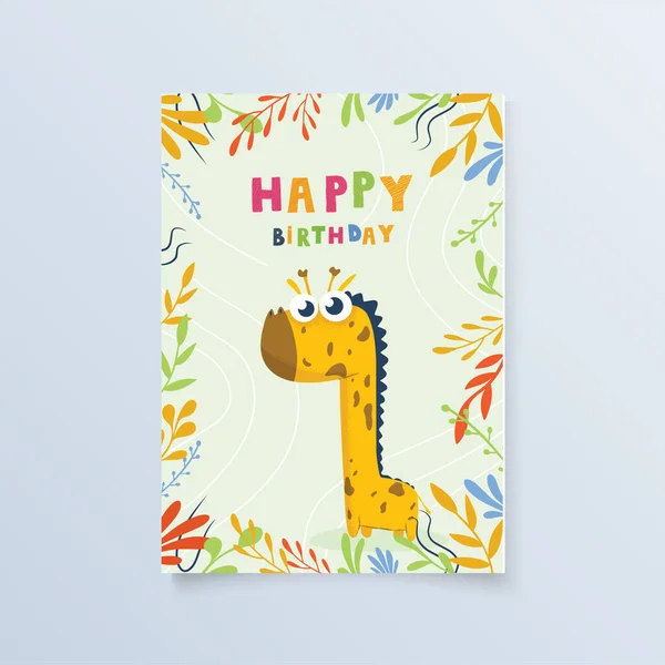 Vorlage Postkarte Mit Giraffe Glückwunschkarte Zum Geburtstag Für Druck Design — Stockvektor