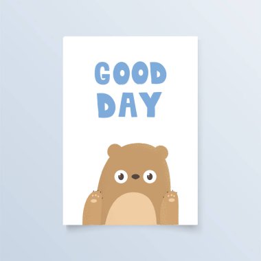 Üzerinde ayı, baskı, tasarım ve poster olan bir kartpostal.