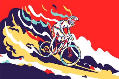 Okyanus dağ yolunda bisiklet süren bir bisikletçinin tasviri. tasarımınız için