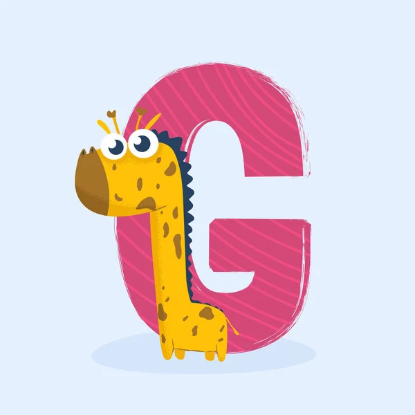 Carta Dos Desenhos Animados Alfabeto Com Girafa Caráter Animal Para — Vetor de Stock