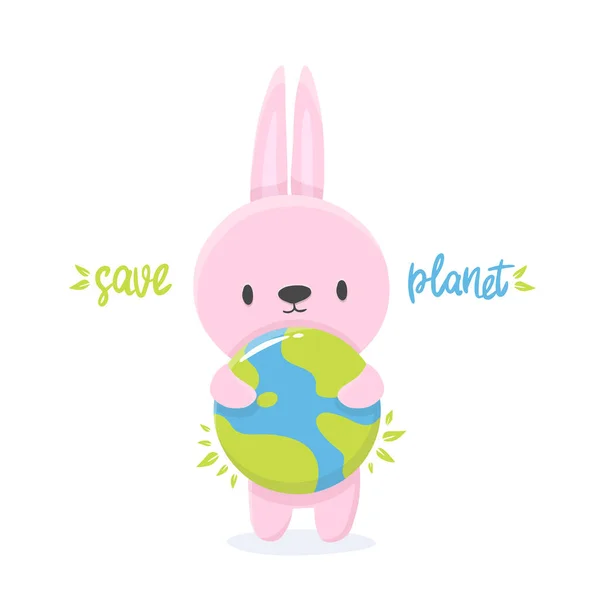 Cartoon Illustration Rabbit Earth Support Ecology Planet Design Books Print — Stock Vector
