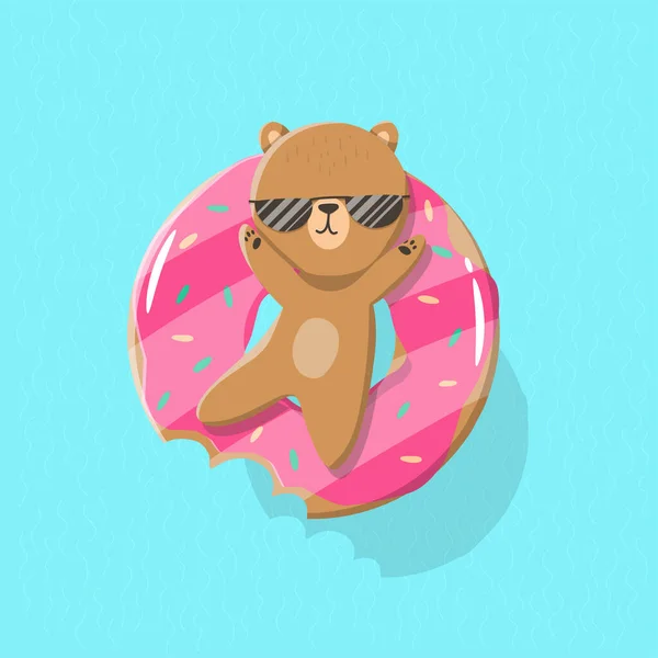 Urso Dos Desenhos Animados Piscina Donut Anel Natação Para Design —  Vetores de Stock