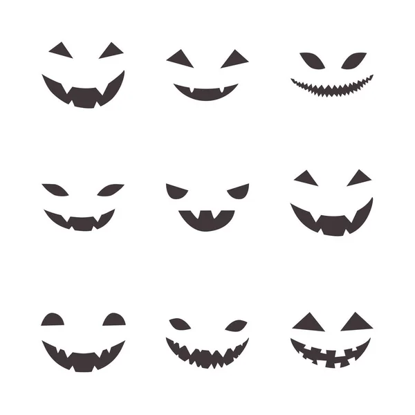 Conjunto Iconos Halloween Sonrisa Calabaza Espeluznante Sobre Fondo Blanco Diseño — Vector de stock