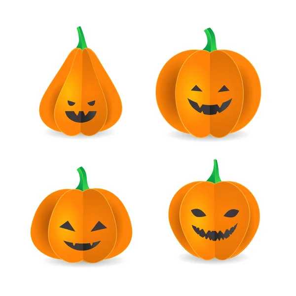 Collection Paper Pumpkins Halloween Faces Banner Poster Greeting Card Party —  Vetores de Stock