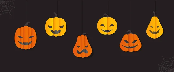 Carta Taglio Banner Modello Zucca Viola Halloween Sfondo Stampabile — Vettoriale Stock