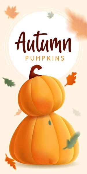 Banner autumn with illustration of realistic pumpkins and flying leaves. Modern design