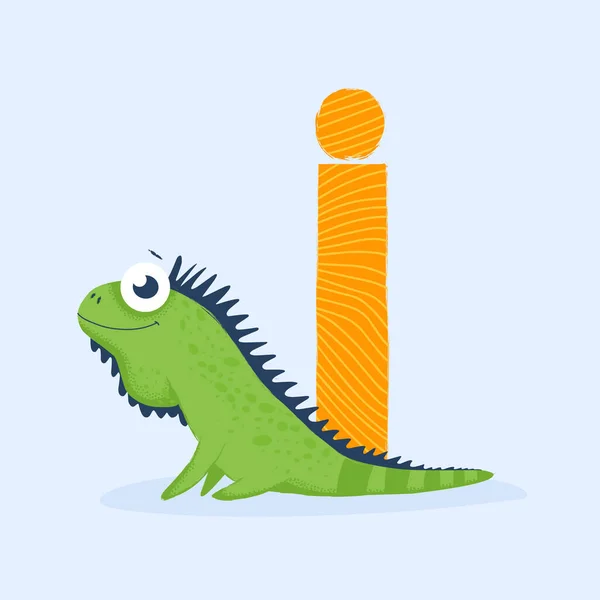Carta Dos Desenhos Animados Alfabeto Com Iguana Caráter Animal Para — Vetor de Stock