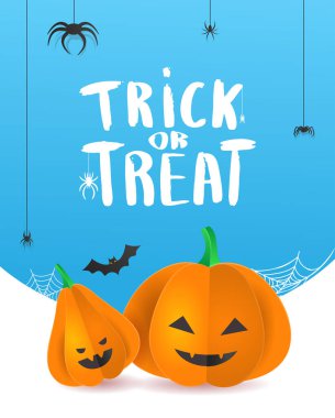 Cadılar Bayramı yüzlü üç boyutlu kağıt balkabaklarıyla tasarım şablonu. Pankart, broşür.