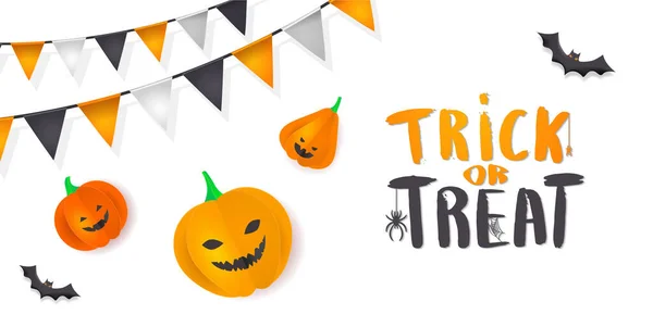 Design Template Paper Pumpkins Halloween Faces White Background Banner Brochure — 스톡 벡터