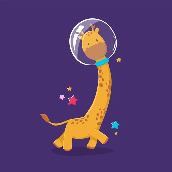 Desenhos Animados Animais Bonitos Astronauta Girafa Espaço Cosmos Para Design — Vetor de Stock